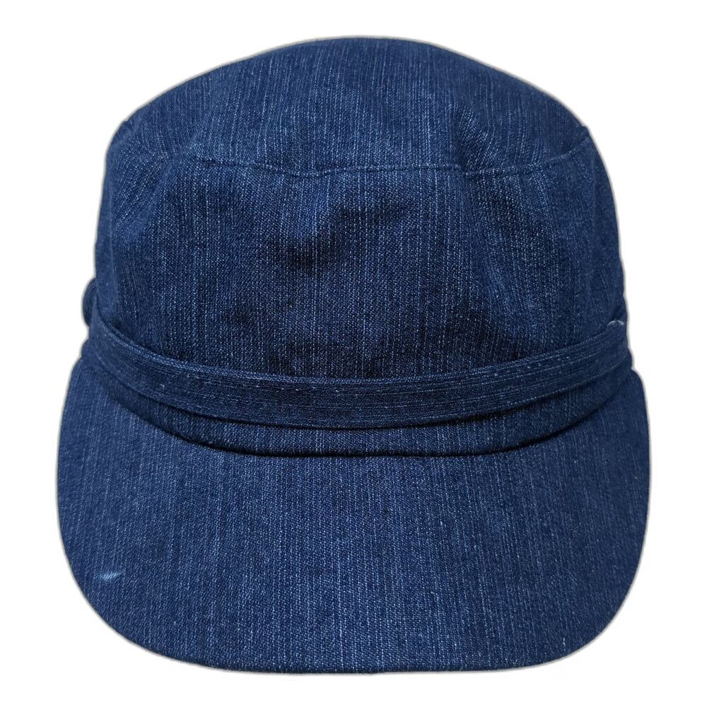 Arianna Army Cap Blue One Size Denim Elastic Back Cadet Side Button Hat